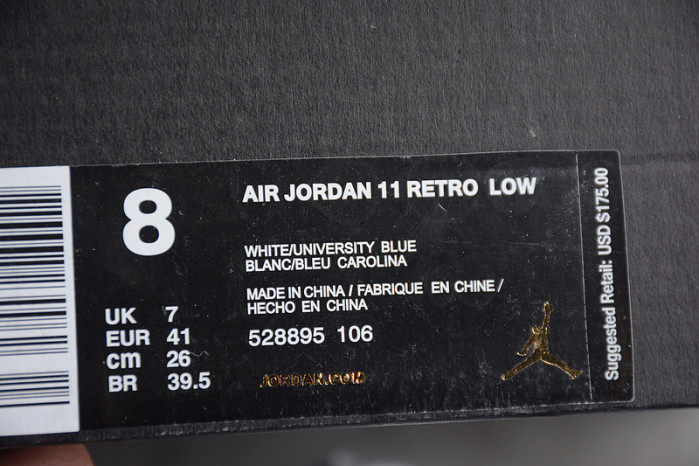 AIR JORDAN 11 RETRO LOW "CAROLINA 2017 RELEASE" mens 528895-106